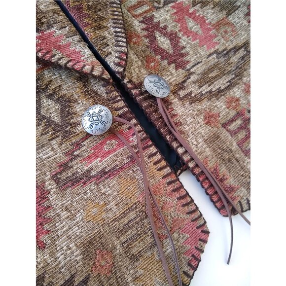 Tapestry Western Blanket VEST Aztec Concho Cowgirl RHONDA STARK USA Utah XL - Picture 8 of 12